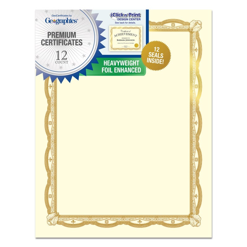 Geographics Heavyweight Certificates  8-1/2"" x 11""  Gold Foil  Pack Of 12 - Image 1
